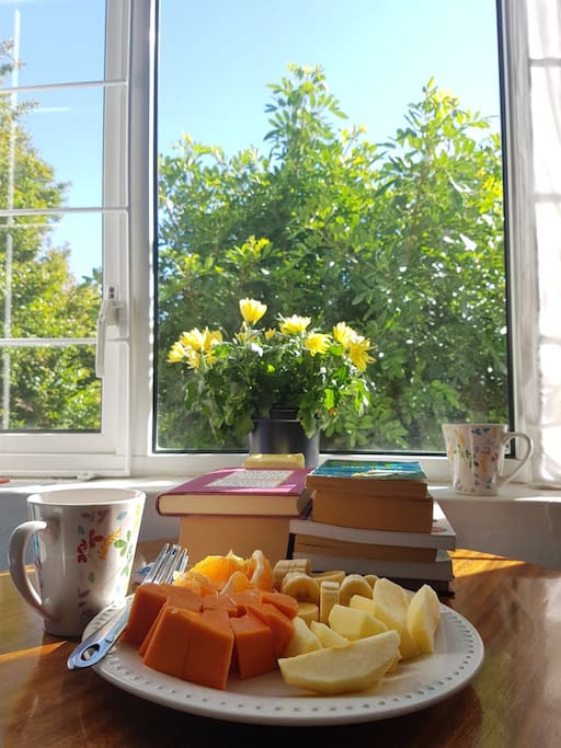 A recent guest who stayed for 2 months gave me this pic of her breakfast in the room - this could be you ... what's not to love :-)
