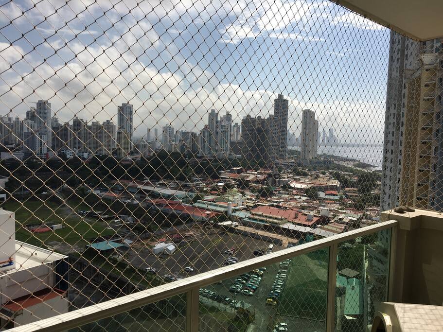 Balcony with ocean view and nice table for drink your coffee.