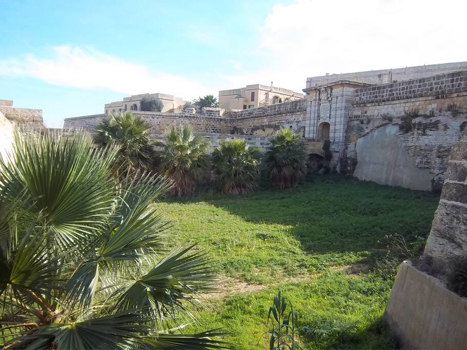 Entrance to Fort Chambray - the houses can be seen inside the walls