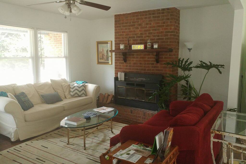 Living room, wood burning fire place