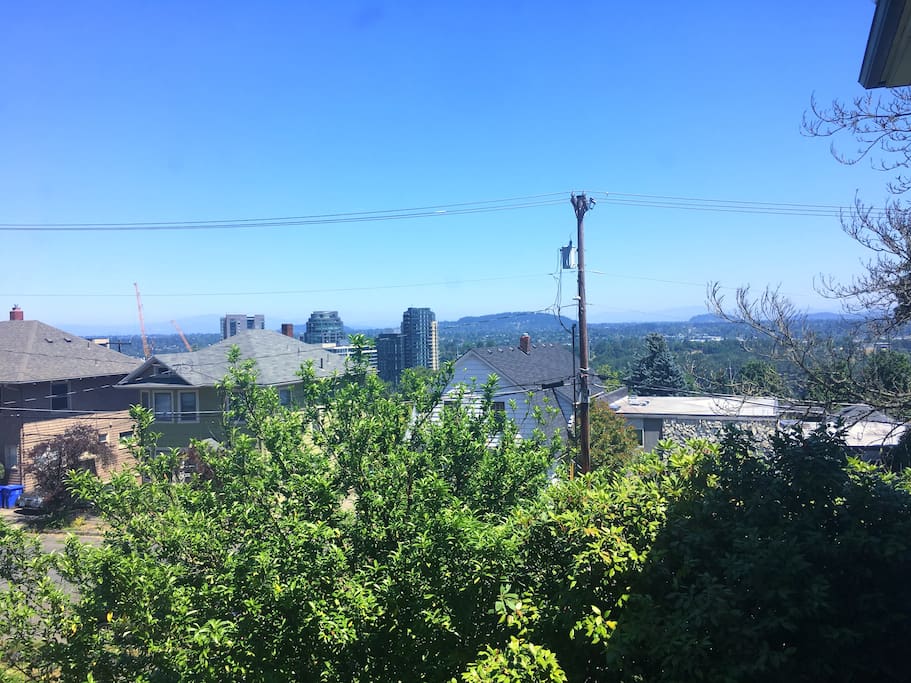 Gorgeous panoramic view of the city and mountains right from our living room window.
