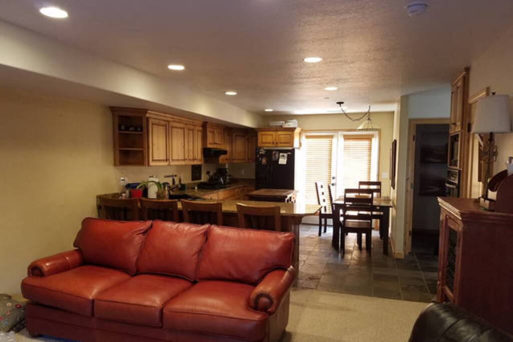 Open deluxe kitchen and living room layout
