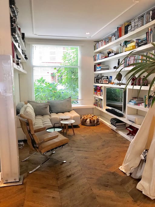 Living area of open space down stairs