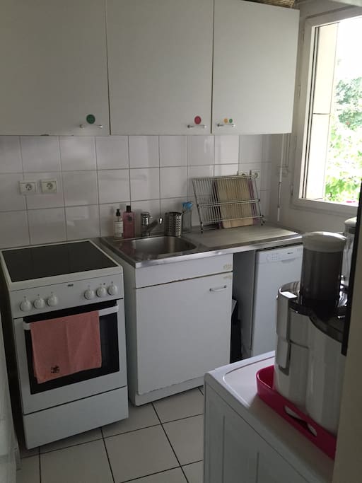 The Kitchen doesn't look glamorous but it's very practical : induction, oven, sink, fridge and freezer, washing machine
