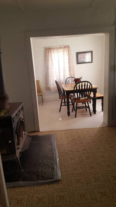 Dining room and wood burning stove