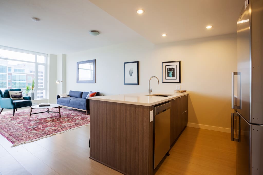Spacious, uncluttered living area.