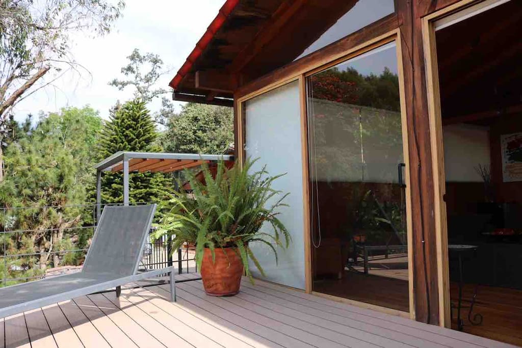Large and sunny Upstairs terrace with lake and forest view