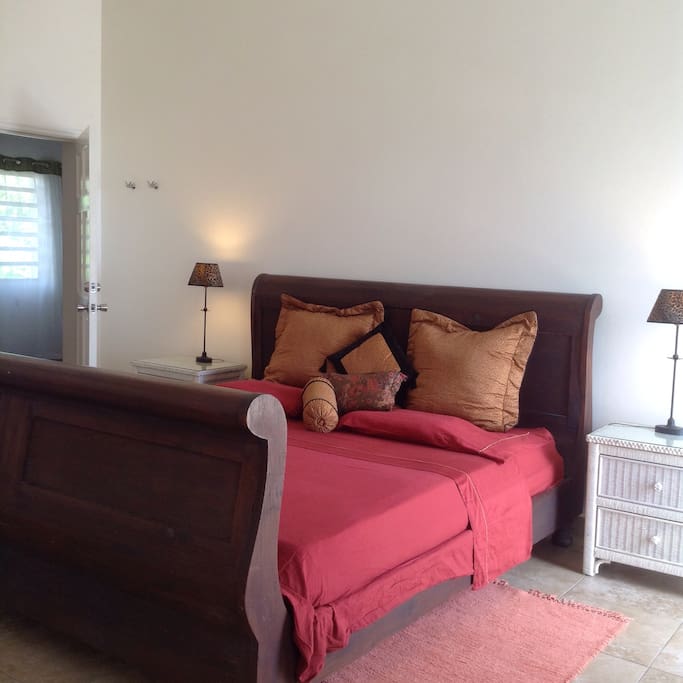 Very comfortable king size bed in a quiet room.