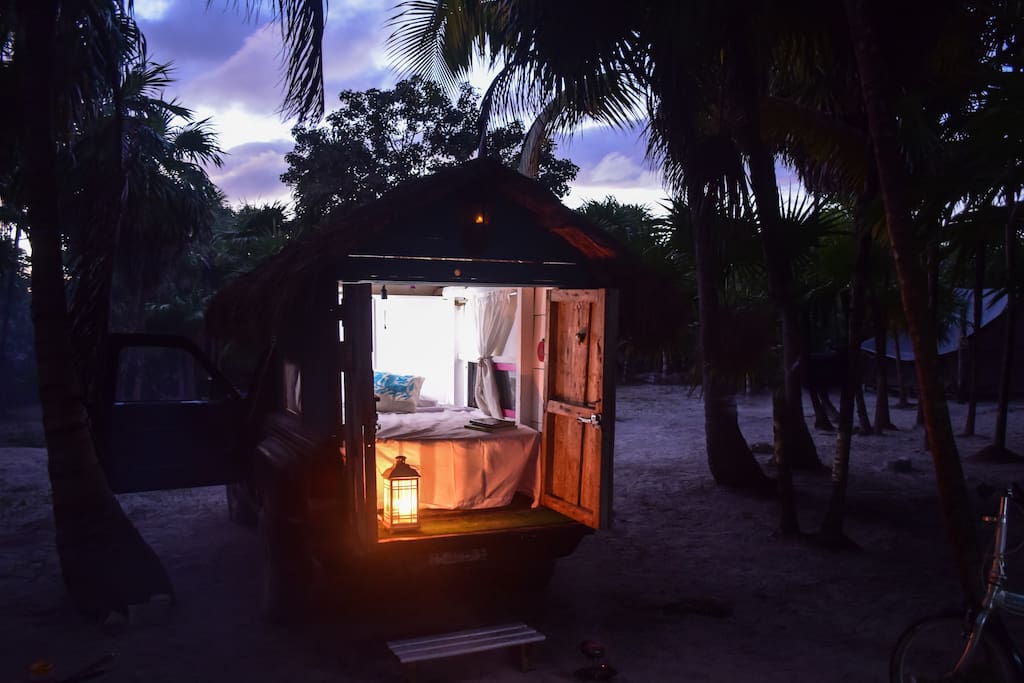Candle-lit lanterns and battery operated lights keep the Palapa Truck well lit after the sun sets...and of course, the moonlight and starlight.