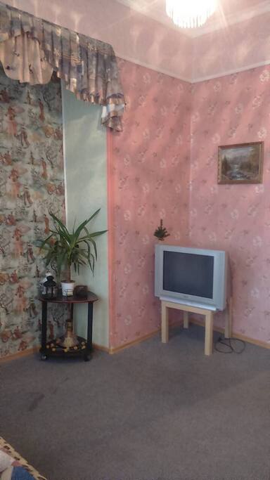 Bedroom (1 sofa, 1 double bed, TV,wardrobe, Ironing Board, clothes rack)