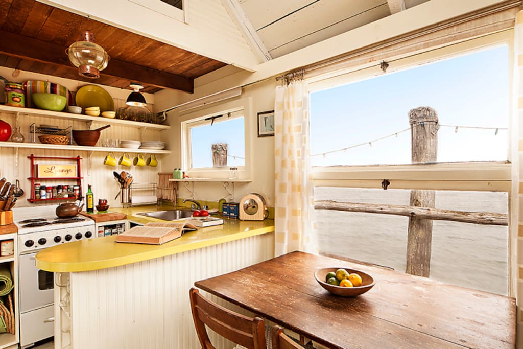 Kitchen with views towards the jetty