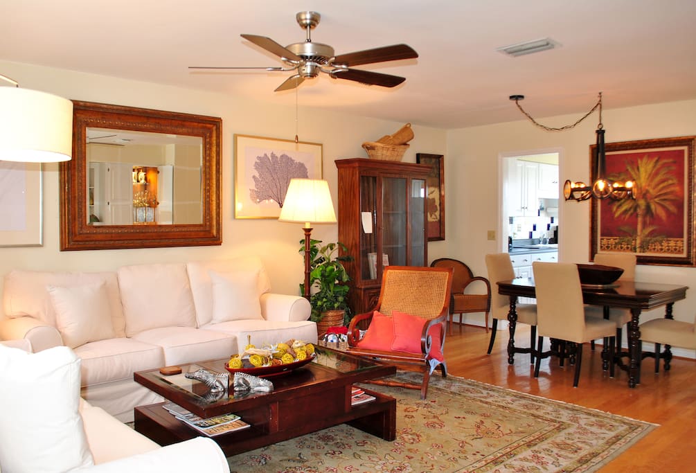 Living and open dining area