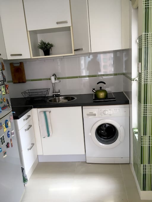 Renovated kitchen with washing machine.
