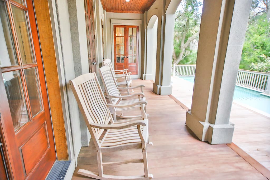 large porch by private pool