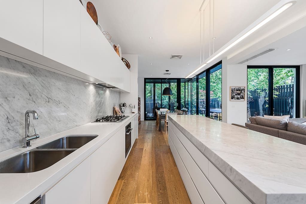 Kitchen with marble bench top
