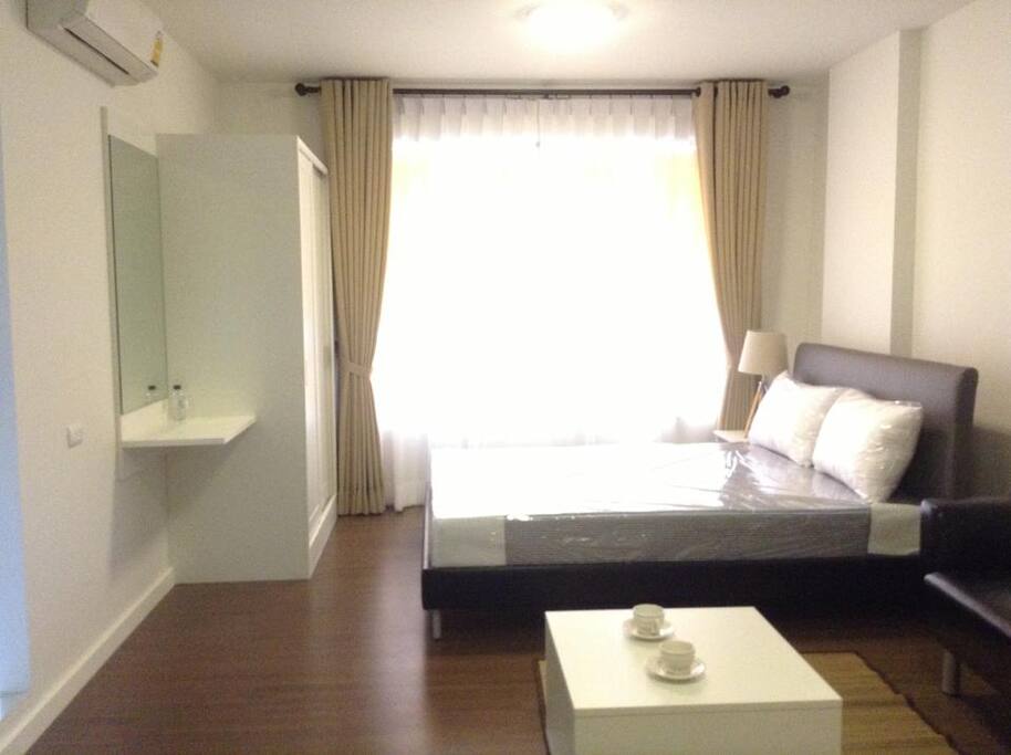 Bed and living area
