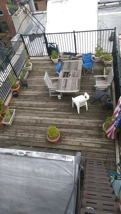 Private roof deck with views of Empire State Building and Freedom Tower