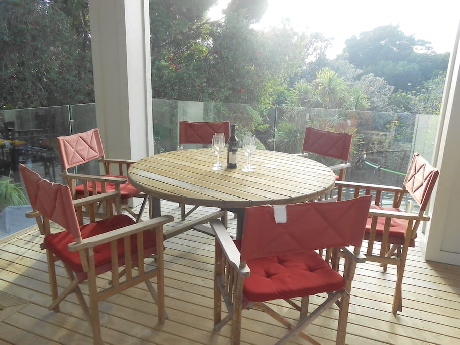 Outdoor table setting on back deck