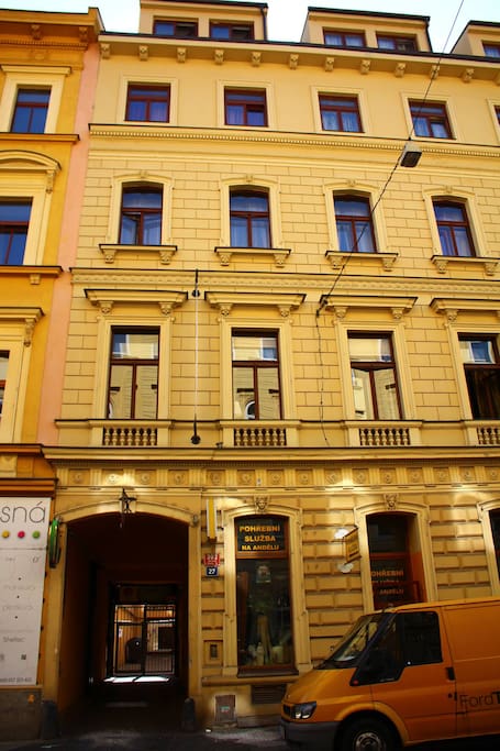 The front of the building.