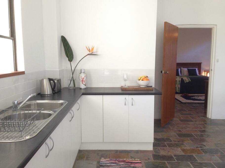 A sunny simple kitchen