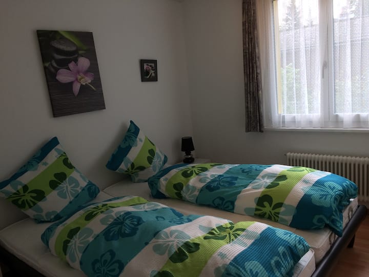 Chumba cha kulala cha wazazi kilicho na kitanda cha watu wawili.