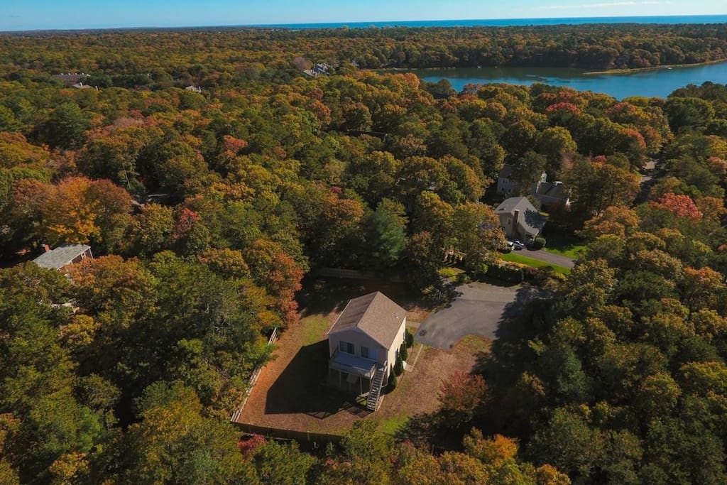 Our little cottage on our big, private lot! As you can see, a short, beautiful walk will take you right to Shoestring Bay!