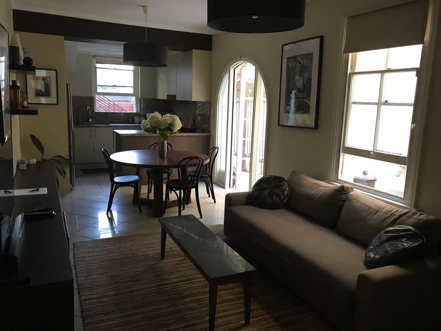 kitchen, living and dining