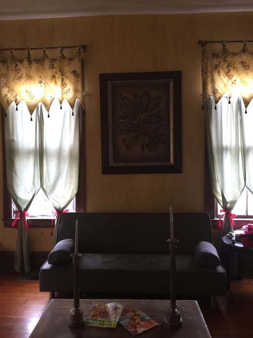 A comfortable study for sitting and reading is available.