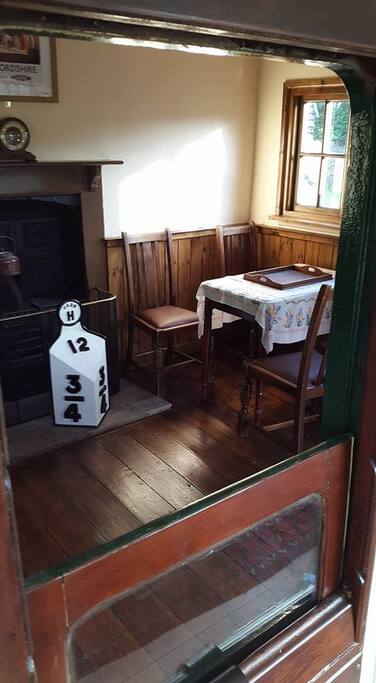 Dining room with vintage metal range