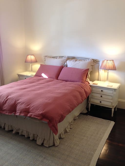 Double bed natural linen.