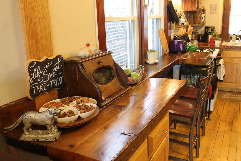 New kitchen bar seat, perfect for morning coffee!