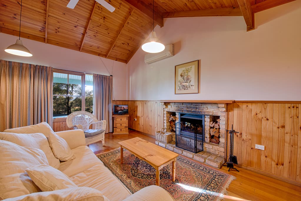 The large living area with an open fire.
