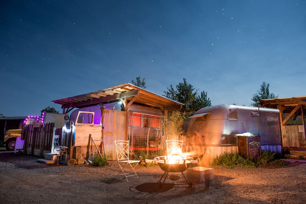 We have two vintage trailers on Air B&B, right here in the same courtyard. Rent them both for up to four people !!