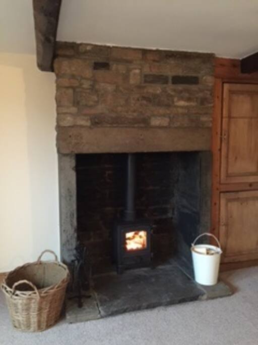 Multi-fuel stove in the original inglenook in sitting room