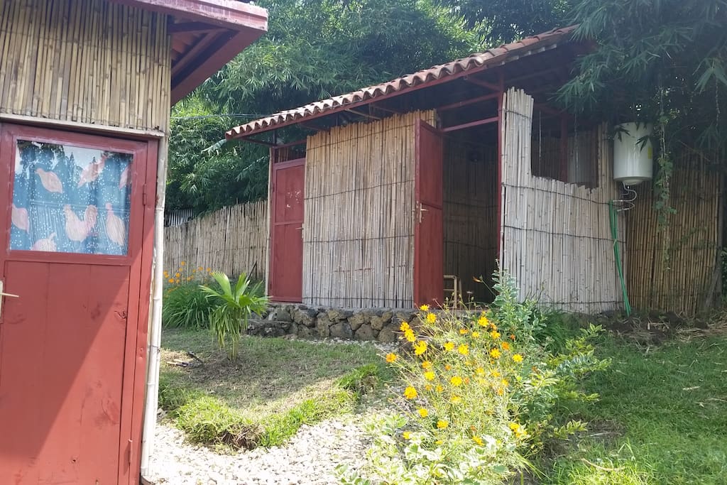 Shower and toilet beside the bamboo house