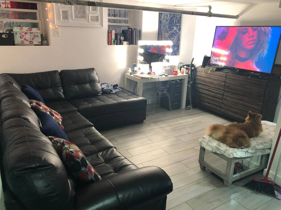New leather couch in living room, if you’d like to host an intimate gathering, get together, or party, message me and we can arrange the space to the specifications which would make most sense for your event. As well as the rate for your event.