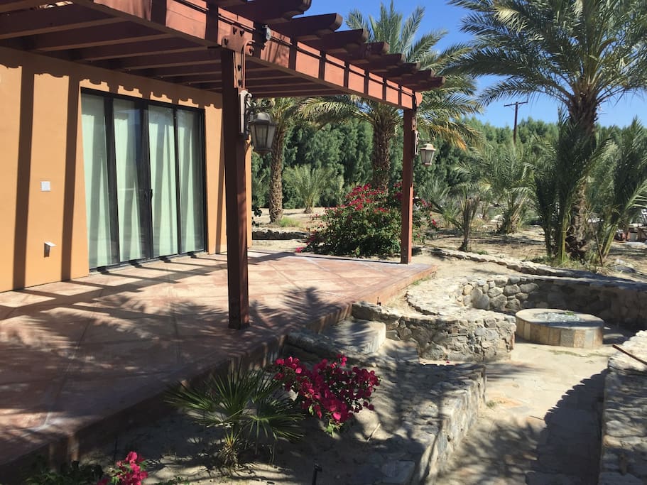 Outdoor patio with fire pit. Beautiful views of the Santa Rosa mountains.