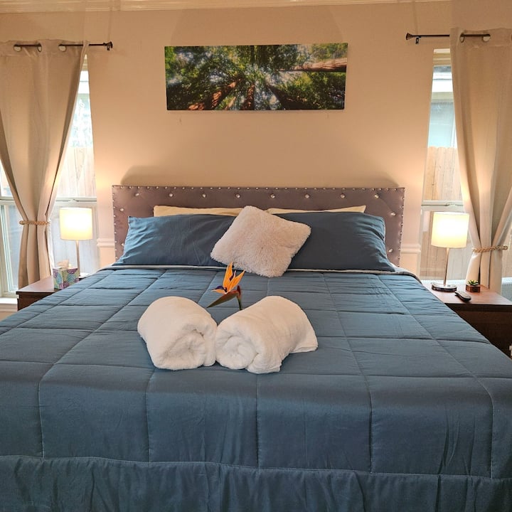 Primary Bedroom Suite offering king bed and extra-large bath "sheets".   