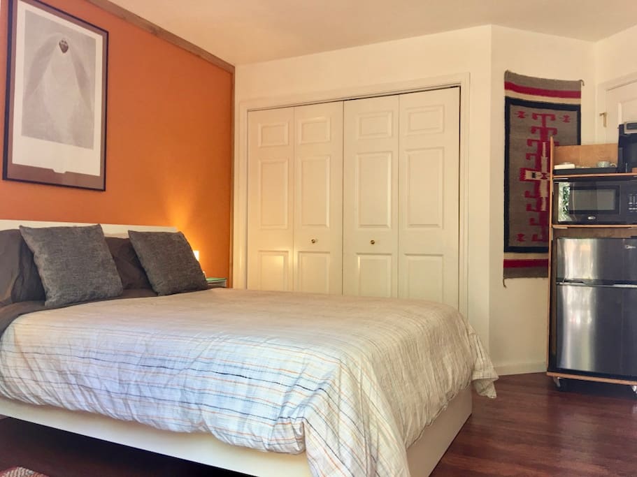 Queen Bed - extra comfy! Mini-fridge microwave, coffee maker in room.