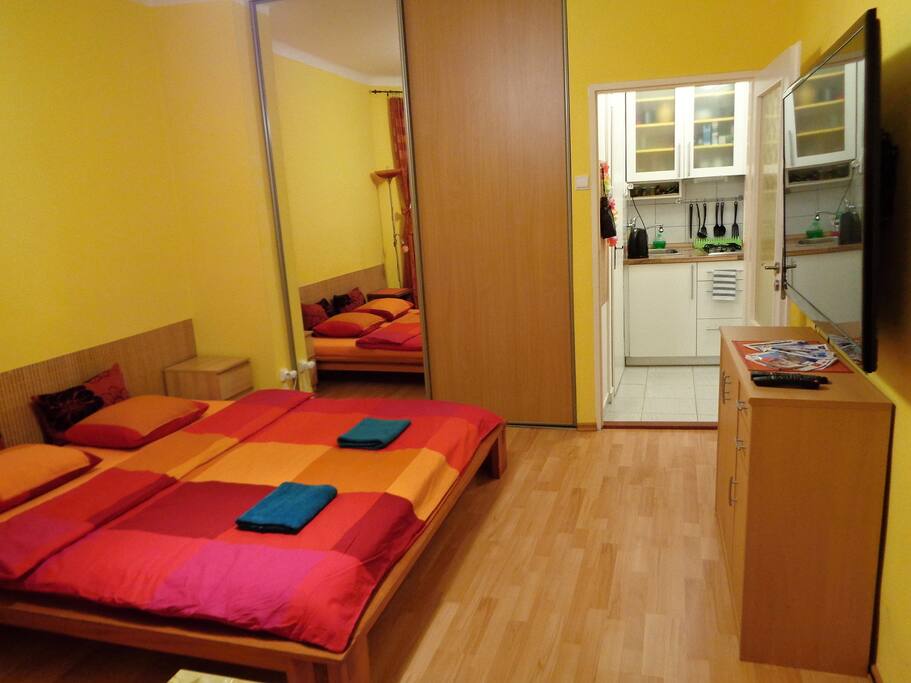 sliding door wardrobe with a hidden refrigerator
