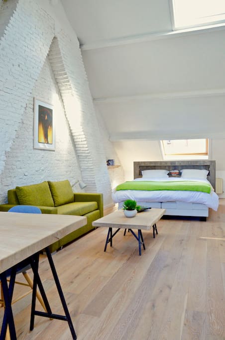 Deze studio beschikt over een gloednieuw, luxueus electrisch tweepersoonsbed (beide helften kunnen individueel afgeregeld worden, uiteraard)