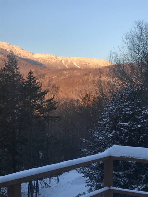 Sunset looking at Mad River Glen from the snowy porch