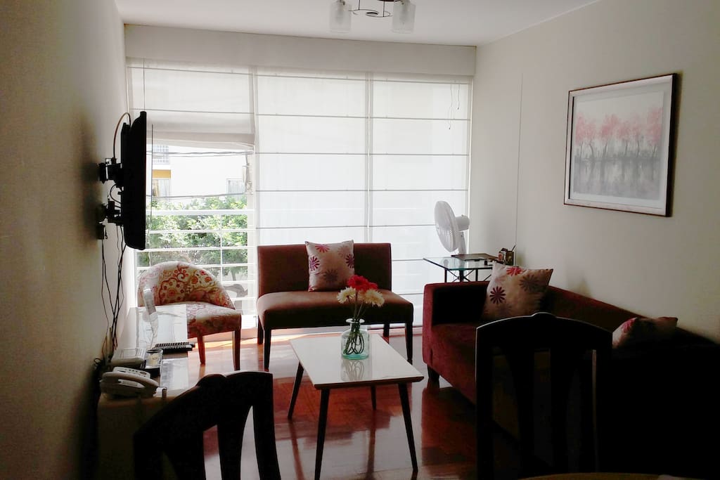 Living room with balcony street view