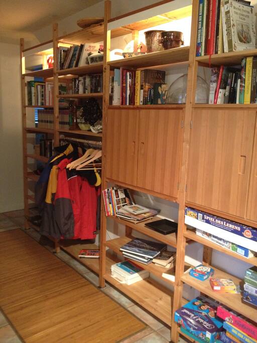 books and rain jackets