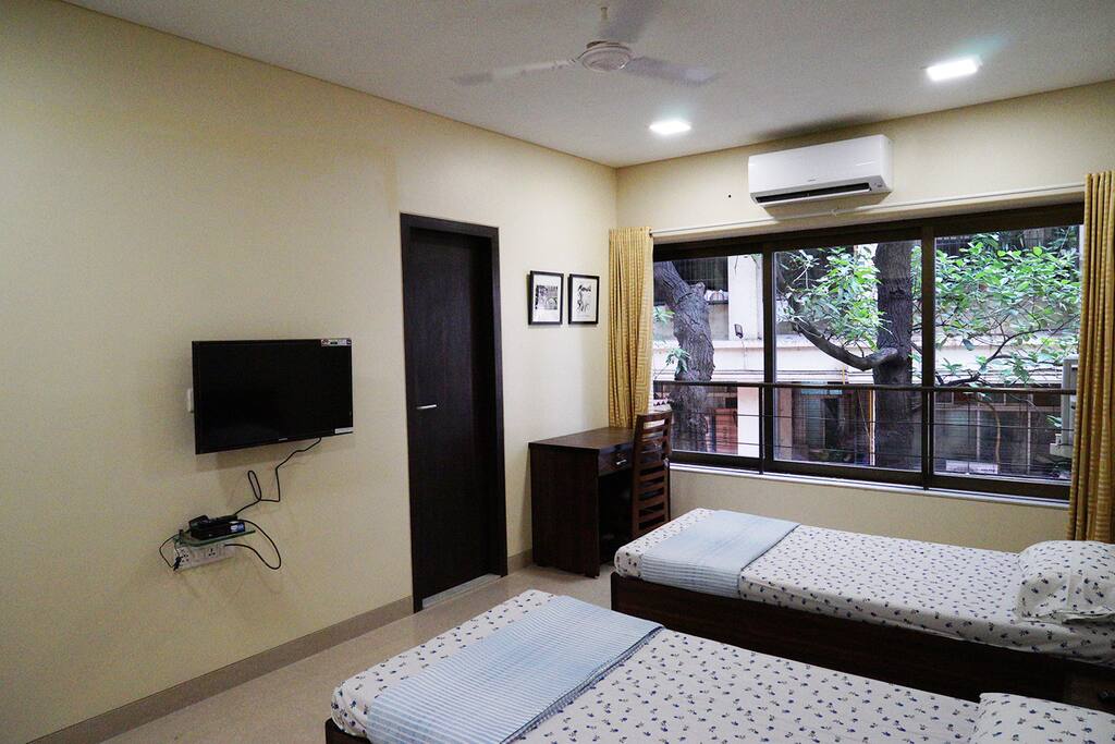 Bedroom with TV, AC, Desk