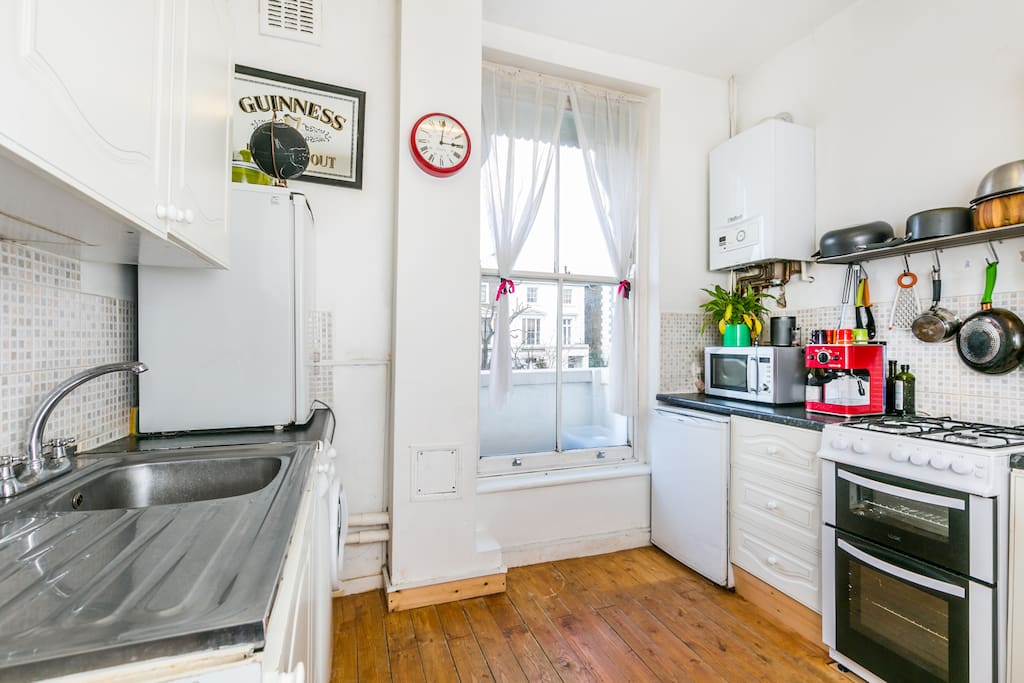 All the usual bits and a posh coffee machine. Help yourself.