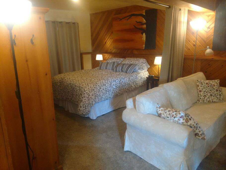 sleeping area. Curtain for privacy
