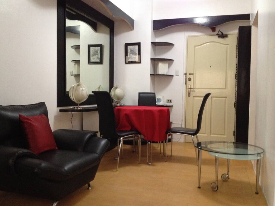 Our black and red themed dining area