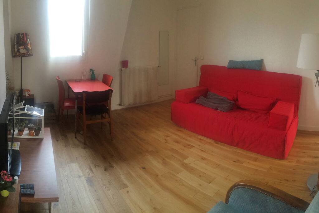 Le salon avec le canapé dépliant