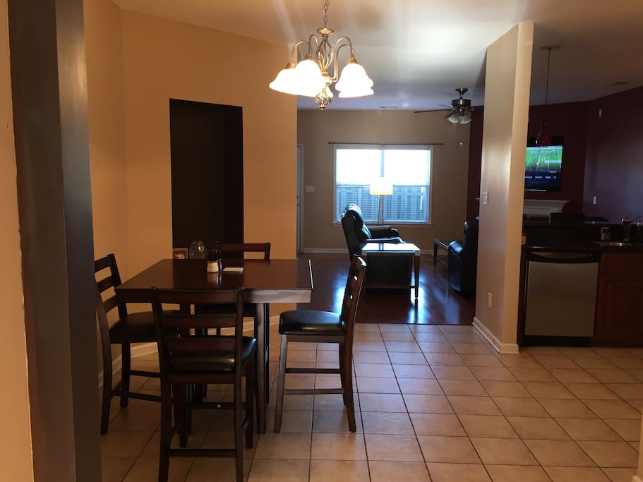Split view of Breakfasst, kitchen and Living room